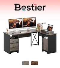 Bestier 55 Inch Computer Desk with Keyboard Tray, Modern Office Desk with Storage, Wood Writing Desk with File Drawer, Fluted Panel & 2 Hooks for Home Office & Studio, Natural Oak