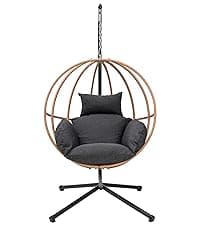 Double Egg Chair Outdoor, Egg Swing Chair with Stand, Hanging Egg Chair Outdoor with Cushions/Headrest, 80" H Hanging Chairs with Stand Indoor, Metal Basket Swing Egg Chairs for Deck, Khaki