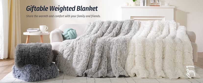 Wemore Shaggy Long Fur Faux Fur Weighted Blanket, Cozy and Fluffy Plush Sherpa Long Hair Blanket for Adult 15lbs, Fluffy Fuzzy Sherpa Reverse Heavy Blankets for Bed, Couch, Cream White, 60 x 80 Inches