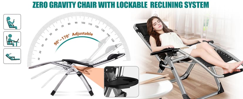 Zero Gravity Chair, Lawn Recliner, Reclining Patio Lounger Chair, Folding Portable Chaise with Detachable Soft Cushion, Cup Holder, Headrest