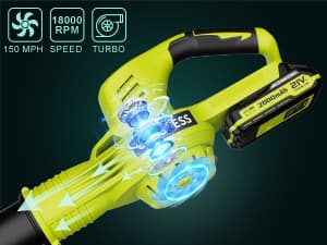 Leaf Blower Cordless - 21V Powerful Electric Leaf Blower with 2 Batteries and Charger, 2 Speed Modes, 2.0Ah Lightweight Battery Powered Leaf Blowers for Lawn Care, Patio, Dust, Blowing Leaves