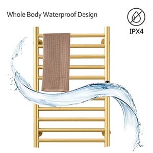 Gold Heated Towel Warmer Radiator Bathroom Accessories, Built-in Timer Temperature Control 10 Bars Electric Heated Towel Racks for Bathroom, Stainless Steel Towel Warmer Drying Rack, (Hardwired)