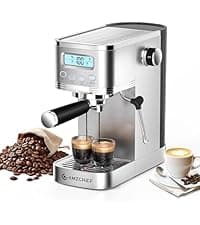 AMZCHEF Espresso Machines with LED Touch screen, Espresso Coffee machine Equip 20Bar Pressure System, Cappuccino Machine, Compact Latte Machine for Home Gifts,Silver