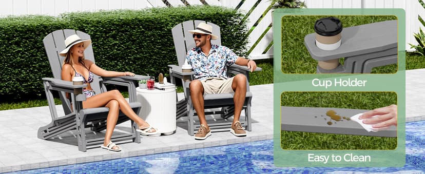 Adirondack Chair Set of 6, HDPE Plastic Adirondack Chairs, All Weather Fire Pit Chairs with Cup Holder, Outdoor Lawn Chair for Patio, Garden, Backyard, Grey