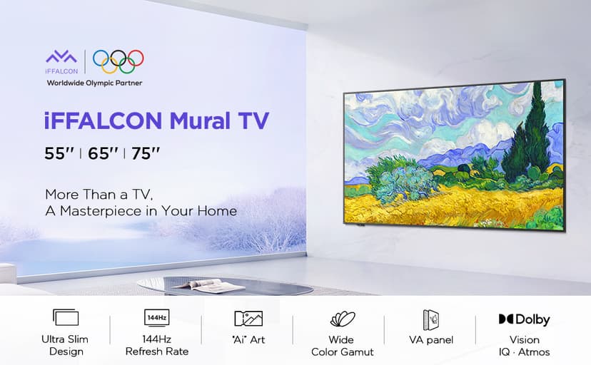 55-Inch Class QLED 4K Smart TV, Ultra-Slim Design Picture TV, 144Hz, HDR, Art Mode w/AI Art, Wide Color Gamut, Dolby Vision IQ, Dolby Atmos, Google Assistant Voice Remote(55F75, 2025 Model)