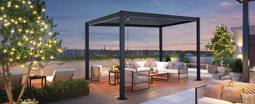 MASTERCANOPY 12’ X 16’ Louvered Pergola Outdoor Aluminum Patio Pergola with Adjustable Roof for Deck Backyard Garden (Black)