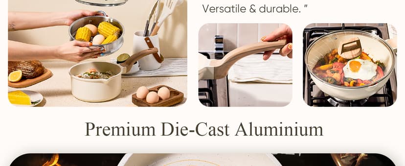 CAROTE 21Pcs Pots and Pans Set, Nonstick Cookware Sets, White Granite Induction Cookware Non Stick Cooking Set w/Frying Pans & Saucepans(PFOS, PFOA Free)