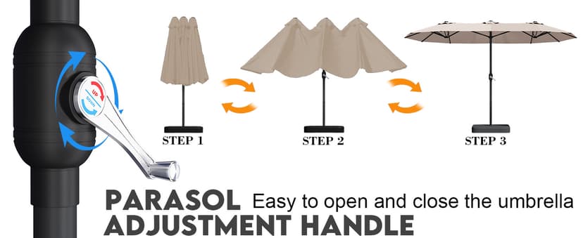 15ft Patio Umbrella with Base,Large Outdoor Double-Sided Rectangle Umbrella with Crank Handle, Market Umbrella for Poolside Garden Deck Backyard Beach Pools, Beige