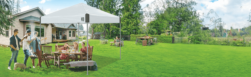 E-Z UP Ambassador Instant Pop Up Canopy Tent, 10' x 10', Roller Bag and 4 Piece Spike Set, Slate White