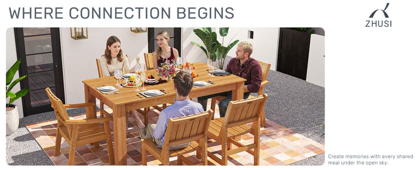 ZHUSI Patio Table and Chairs Set, Outdoor Table and Chairs,HDPE Outdoor Dining Set with Umbrella Hole for Backyard, Poolside