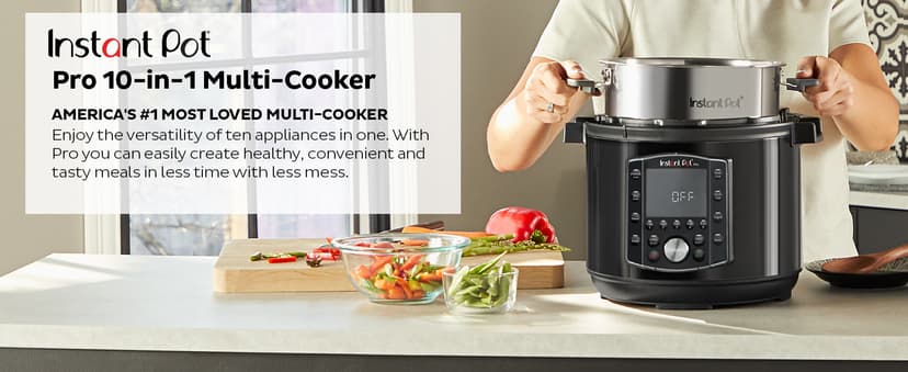Instant Pot Pro 10-in-1 Pressure Cooker, Slow Cooker, Rice/Grain Cooker, Steamer, Sauté, Sous Vide, Yogurt Maker, Sterilizer, and Warmer, Includes App With Over 800 Recipes, Black, 6 Quart