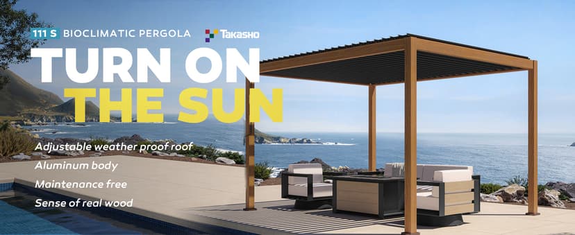 111S Takasho Louvered Pergola 10x13 Wood Grain Outdoor Aluminum Pergola with Adjustable Rainproof Roof Full Aluminum Frame Ideal for Outdoor Deck Garden Patio Durable, Cherry Oak