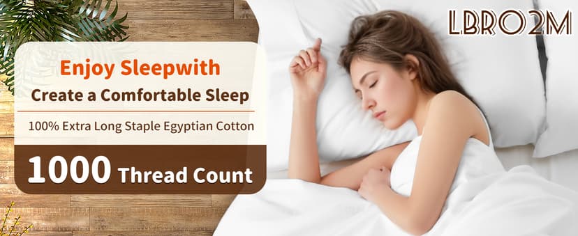 LBRO2M 100% Egyptian Cotton Sheets Set 1000 Thread Count,Queen Size Bed Sheet 4 Piece Sets,Long Staple,16 Inches Deep Pocket,All Season,Bedding Super Soft Breathable,Sateen Weave(White)