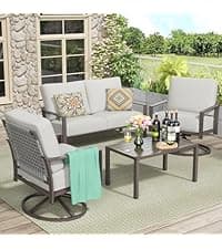 NATURAL EXPRESSIONS 5-Piece Outdoor Patio Dining Set, 4pcs Patio Swivel Rocking Chairs and 38’’ Round Dining Table with 1.65’’ Umbrella Hole