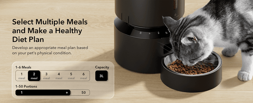 PETLIBRO Automatic Cat Feeder, Automatic Dog Food Dispenser with Freshness Preservation, Timed Pet Feeders for Dry Food, Up to 50 Portions 6 Meals Per Day, Granary Black