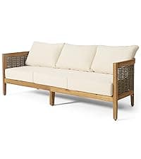 Merax 5-Piece Outdoor Acacia Wood Wicker Conversation Set with 3 Seater Sofa,Loveseat,2 Chairs and Coffetable for Backyard