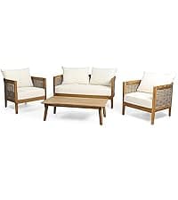 Merax 5-Piece Outdoor Acacia Wood Wicker Conversation Set with 3 Seater Sofa,Loveseat,2 Chairs and Coffetable for Backyard