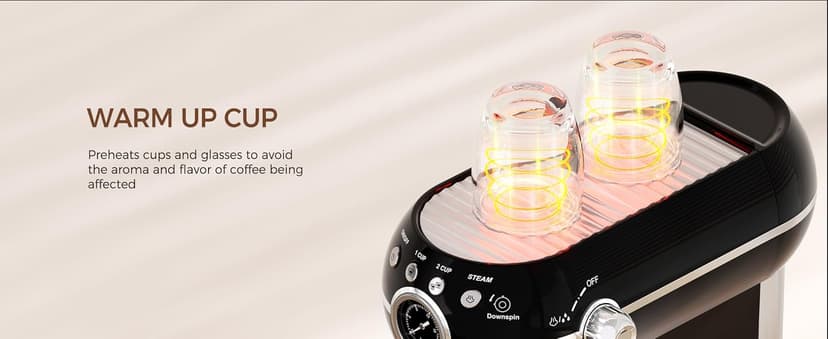 Espresso Machine with Milk Frother, 20 Bar Espresso Maker for Latte and Cappuccino, Expressions Coffee Machine with Removable Water Tank (Glossy dark)