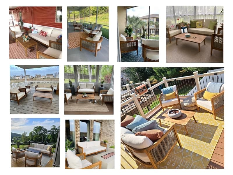 Merax 5-Piece Outdoor Acacia Wood Wicker Conversation Set with 3 Seater Sofa,Loveseat,2 Chairs and Coffetable for Backyard