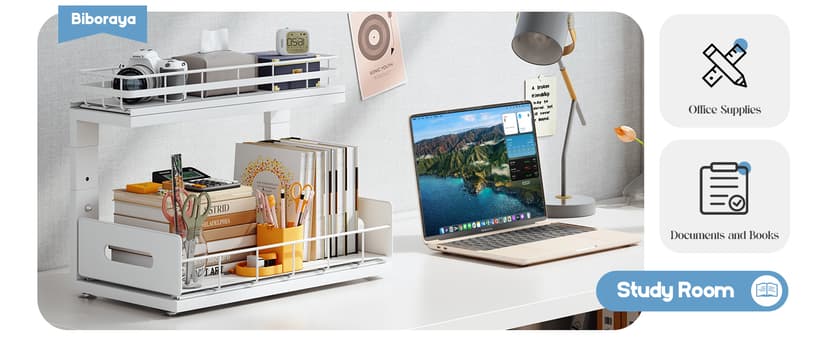 2 Pack Under Sink Organizer with Smooth Ball Bearing Slides, 2-Tier Pull Out Cabinet Storage, Slide Out Drawers for Bathroom and Kitchen, Under Sink Shelf, Rust-resistant Coating, Height Adjustable