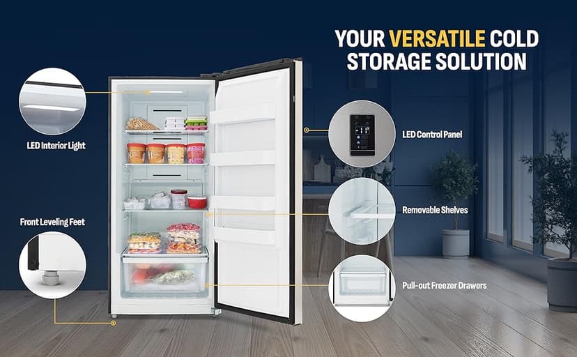 Newair 13.8 cu. ft. Upright Freezer, Fridge Freezer Convertible, Garage Ready Refrigerator, Frost Free Freezer with Door Alarm, Stand up Deep Freezer, Garage Freezer with LED Light