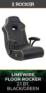 X Rocker Gamma Recliner Gaming Chair, 2.1 Bluetooth Audio System, Headrest Mounted Speakers, Built-in Footrest and Cupholder, 718001, 34.84" x 39.37" x 30.31", Black