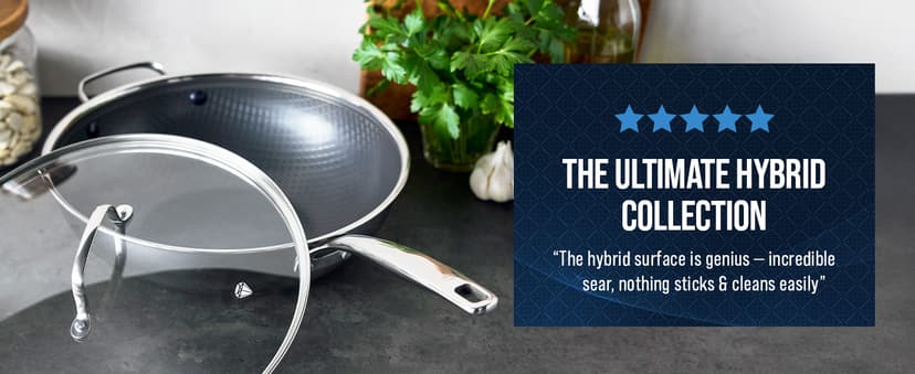 Blue Diamond Hybrid Nonstick Stainless Steel 12” Wok with Lid, PFAS-Free Ceramic Diamond Bond Stir-Fry Pan, Induction Ready, Dishwasher & Oven Safe, Metal Utensil Safe, Stay-Cool Handle, Silver