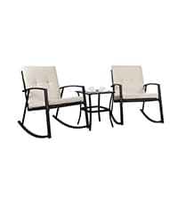 Shintenchi 3 Piece Outdoor Rocking Bistro Set, Textilene Fabric Small Patio Furniture Set, Front Porch Rocker Chairs Conversation Set with Table for Lawn, Garden, Balcony, Poolside (Black)