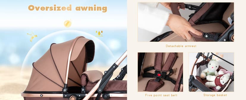 Baby Stroller Newborn Foldable Pushchair with Adjustable Canopy Folding High Landscape Infant Carriage, Anti-Shock Toddler Pushchair