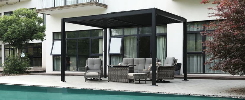 MASTERCANOPY 12’ X 16’ Louvered Pergola Outdoor Aluminum Patio Pergola with Adjustable Roof for Deck Backyard Garden (Black)