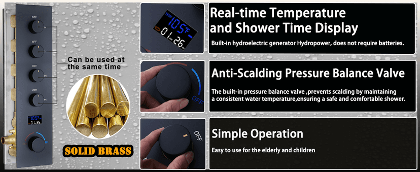 Matte Black Dual Shower Heads Shower System with 26"X16" LED Rainfall Shower Head and 8" Side Showerhead,Digital Display Shower Faucet Set with 6 PCS Body Jets and Handheld Spray
