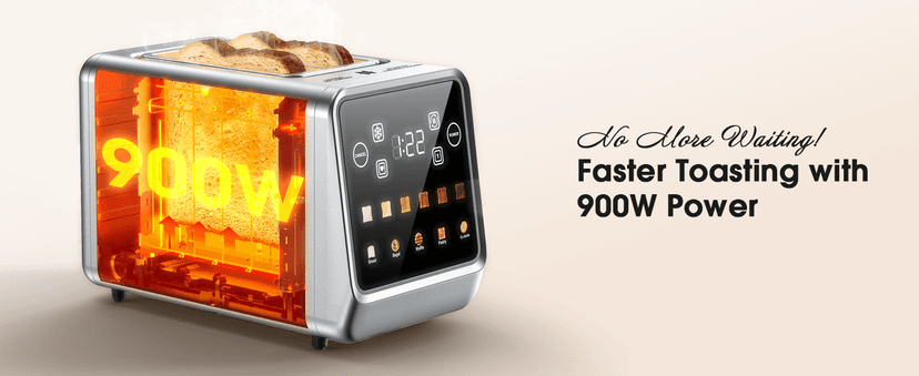 2 Slice Toaster Touch Screen with 1.5" Wide Slots & Memory Recall | 900W Fast Even Toast | LCD Display + 6 Shade Settings for Bagels & Thick Bread