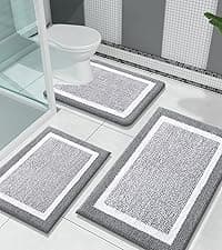 OLANLY Bathroom Rugs Sets 3 Piece, Soft Absorbent Microfiber Bath Mats and U-Shaped Contour Toilet Rug, Plush Shaggy Bath Mat Set for Bathroom (30"x20"+24"x16"+24"x20", Grey)