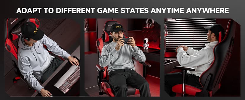 GTRACING Gaming Chair with Reclining Backrest, Adjustable Height and Swivel Base, Ergonomic Computer Chair with Headrest and Lumbar Support (Red)