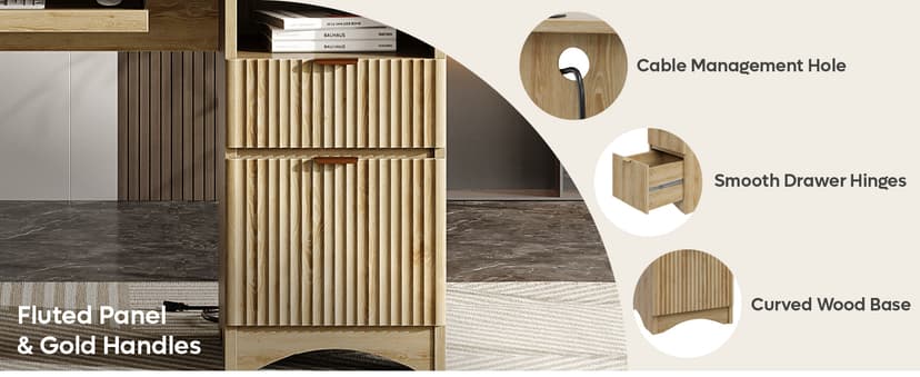 Bestier Computer Desk with Keyboard Tray, 55 inch Office Desk with Power Outlet, Modern Home Office Desk with File Drawer (Natual Oak, 55" W with Single-Sided Drawers)