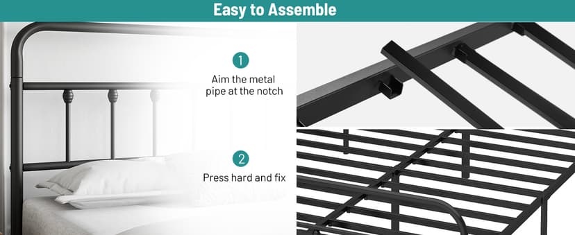 Queen Bed Frame-Classic Metal Platform Bed Frame Mattress Foundation with Victorian Style Iron-Art Headboard/Footboard/Under Bed Storage/No Box Spring Needed/Black