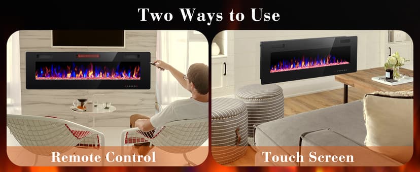 60" Electric Fireplace in-Wall Recessed and Wall Mounted 1500W Fireplace Heater and Linear Fireplace with Timer/Multicolor Flames/Touch Screen/Remote Control