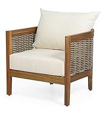 Merax 5-Piece Outdoor Acacia Wood Wicker Conversation Set with 3 Seater Sofa,Loveseat,2 Chairs and Coffetable for Backyard