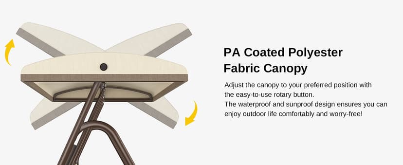 EAST OAK 2-Person Outdoor Porch Swing with Adjustable Canopy, Patio Swing Chair with Comfortable and Breathable Seats, Independent Swing Chairs for Garden, Balcony, Backyard, Chestnut Brown