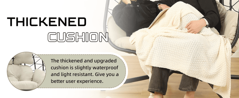 Double Egg Chair wth Stand Hammock Swing Chair Foldable Hanging Loveseat, UV Resistant Removable Cushions, 700LBS Capacity for Bedroom, Balcony, Garden(BK-BE)