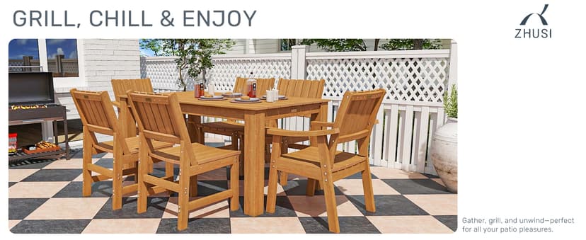 ZHUSI Patio Table and Chairs Set, Outdoor Table and Chairs,HDPE Outdoor Dining Set with Umbrella Hole for Backyard, Poolside