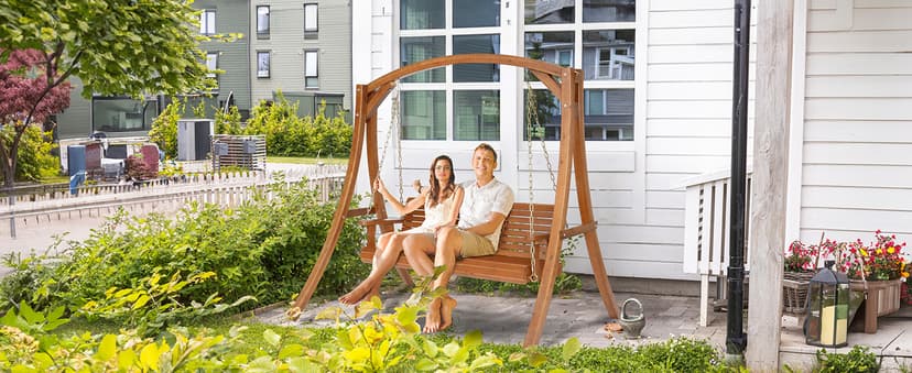 VINGLI Upgraded Patio Wooden Porch Swing for Courtyard & Garden, Heavy Duty 880 LBS Swing Chair Bench with Hanging Chains for Outdoors (Brown, 5 FT)