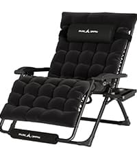 UDPATIO Oversized Zero Gravity Chair 33In XXL Patio Reclining Chair with Cushion, Outdoor Folding Recliner with Pillows|Cup Holder|Foot Rest|Padded Headrest, Black, Support 500LB