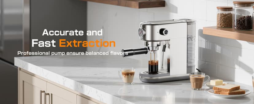 Espresso Machine Upgrade, 20 Bar Compact Espresso Coffee Machine with Milk Frother, Stainless Steel Coffee Maker with 44oz Removable Water Tank & Fast Heat System for Cappuccino, Latte