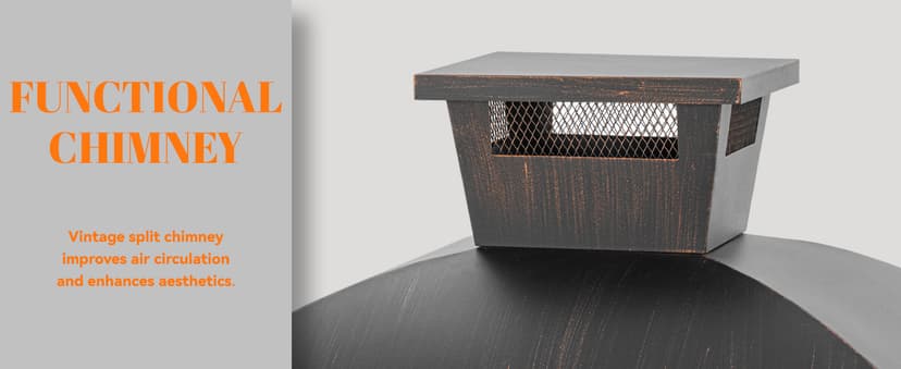 45" H×31''W Metal Chiminea Fire Pit with Grill, Wood Burning Fire Pits for Outside,Square Chimineas Fireplace with Mesh Spark Screen Door& Fire Poker for Garden,Yard,BBQ,Bonfire