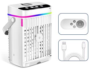 Portable Air Conditioners,1200ML Cooling fan Mini Air Conditioner with Remote Control,3 Wind Speed & 7 LED Light,3 Cool Mist& 1-3H Timer,Personal Air Conditioner Evaporative Air Cooler for Room/Office