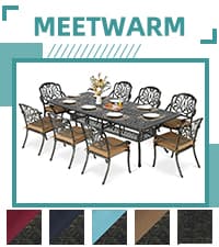 MEETWARM 9-Piece Outdoor Furniture Dining Set, All Weather Cast Aluminum Patio Garden Set with 8 Chairs,1 Oval Table, 2" Umbrella Hole, Dark Bronze