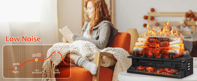 Electric Fireplace Log Heater 750W/1500W, 20" Electric Fireplace Insert with Adjustable 5 Flame Brightness&Speed/3 Music Sounds/Remote Control/8Hrs Timer for Home, Room, Office Decor