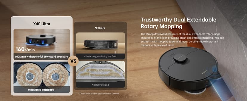 DREAME X40 Ultra Robotic Vacuum with Removable & Liftable Mop, 12,000Pa Suction, Side Brush Extensive Cleaning, 158°F Mop & Washboard Self Cleaning, Auto-Empty, Auto Refill, liftable Brushes