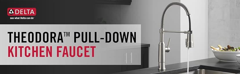 Delta Theodora Pro Style Commercial Kitchen Faucet with Pull Down Sprayer, Single Hole Matte Black Kitchen Sink Faucet, Single Handle, Matte Black 18804Z-BL-DST